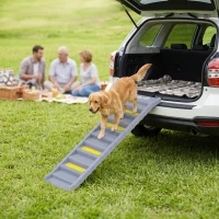PawHut Rampa para Perros Plegable 154 cm Rampa para Perros para Coche Cama con 10 Escalones Antideslizantes Carga 25 kg Gris(m-9)