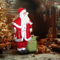 HOMCOM Figurine de Père Noël, Debout de Père Noël Rouge Traditionnelle 140 cm avec Sac de Cadeaux, Effets Sonores et Cloche(m-11)
