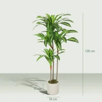 HOMCOM Kunst Dracaena Boom 120 cm met flexibele stammen en witte pot voor woonkamer, slaapkamer of kantoor(m-3)