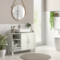 HOMCOM Mueble bajo Lavabo Mueble de Baño Moderno con 2 Puertas y Estantes Ajustables 90x30x63 cm Crema(m-2)