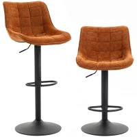HOMCOM Set 2 Sgabelli da Bar Girevoli e Regolabili con Base in Metallo e Schienale in Velluto, Arancione(m-1)