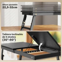 HOMCOM Mesa Reclinable para Cama y Sofá Bandeja Plegable con Cajón Lateral para Ordenador Portátil Libros Cinco Alturas Negro(m-4)