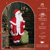 HOMCOM Figurine de Père Noël, Debout de Père Noël Rouge Traditionnelle 140 cm avec Sac de Cadeaux, Effets Sonores et Cloche(m-6)