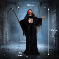 HOMCOM 170 cm Halloween Animierte Sensenmann Deko mit Sound- und Berührungsaktivierung, leuchtenden Augen und Brustkorb(m-3)
