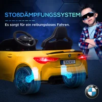 AIYAPLAY 12V kinderauto met afstandsbediening, 2 motoren, claxon, LED, muziek, zachte start, hulpwiel, 3-5 jaar, Geel(m-6)