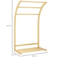 HOMCOM Toallero de Pie de Bambú con 3 Barras y Estante de Almacenamiento para Baño y Lavandería 50x29x84 cm Natural(m-3)