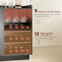 HOMCOM Bar mobil cu suport pentru sticle, lumină LED și raft reglabil, din lemn și sticlă, 120x38x88 cm, negru(m-4)
