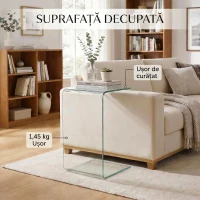 HOMCOM Măsuță din Sticlă Temperată Modernă pentru Living cu Design Monobloc, 80 x 45 x 35 cm, Transparent(m-8)