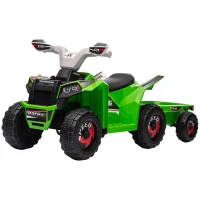 HOMCOM ATV Electric pentru Copii cu Remorcă, Pedală, Mers Înainte și Înapoi, 2,5 km/h, 18-36 Luni, Verde(m-12)