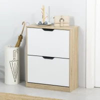 HOMCOM Armário para Sapatos Sapateira de Madeira com 2 Portas Abatíveis 4 Prateleiras de Armazenamento Capacidade 8 Pares de Sapatos para Entrada Corredor Dormitório 62,5x26x81cm Branco e Natural(m-2)