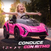 AIYAPLAY Coche Eléctrico para Niños Lamborghini Autentica con Batería 12V Mando a Distancia Faros Bocina Arranque Suave y Música MP3 Rosa(m-7)