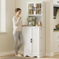 HOMCOM Buffet haut cuisine armoire de cuisine 4 portes 8 porte-épices plan de travail étagère réglable 60x39,5x179,6cm blanc(m-9)