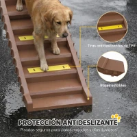 PawHut Rampa para Perros Plegable 154 cm Rampa para Perros para Coche Cama con 10 Escalones Antideslizantes Carga 25 kg Marrón(m-5)