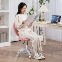 HOMCOM Scaun de Birou Rotativ cu Spătar în Formă de Inimă, Înălțime Reglabilă, Țesătură Teddy, 45x56x78-88 cm, Roz(m-8)