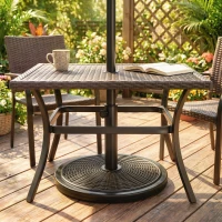 Outsunny Baza pentru Umbrela din Ciment si Plastic de 14kg, Postament pentru Umbrela de Gradina cu Efect Ratan, Bronz(m-9)