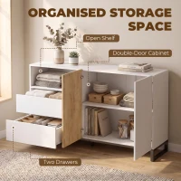 HOMCOM Bufet Modern 140 cm cu Poliță Deschisă, Alb și Stejar(m-5)