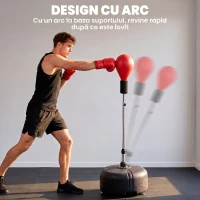 HOMCOM Punching Ball cu Înălțime Reglabilă cu Mănuși de Box, din Oțel, Piele Sintetică și PE, Ø48x136-154 cm, Negru și Roșu(m-6)