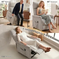 HOMCOM Fotoliu Electric cu Ridicare și Reclinare din Chenille cu Spătar Înalt, Telecomandă, Gri Deschis(m-4)