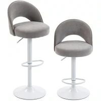 HOMCOM Set de 2 taburete de bar, scaune de bar reglabile pe înălțime, șezut căptușit din chenille, pivotant 360°, Gri(m-8)