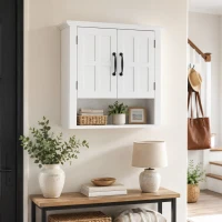 HOMCOM Armario de Pared para Baño con 2 Puertas y Estante Abierto para Aseo Dormitorio Ducha 60x19,8x58 cm Blanco(m-8)