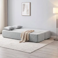 HOMCOM Canapea Extensibilă 2 în 1, 2 Locuri, cu 2 Perne Detașabile, Brațe Laterale, Șezut Tapițat, Chenille, Gri Deschis(m-9)