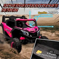 AIYAPLAY 12V Elektroauto für Kinder, Fernbedienungsfunktion, Gurt, Hupe, LED-Lichter, USB-Port, für 3-5 Jahre, Rosa(m-6)
