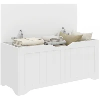 HOMCOM Bancă de Depozitare cu cu 2 Balamale de Siguranță 100 cm, PAL, Alb(m-11)