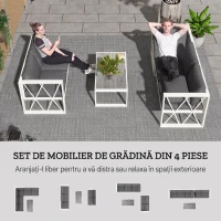 Outsunny Set Mobilier de Grădină cu Fotoliu Rabatabil, 2 Canapele cu Perne și Măsuță, Gri(m-4)
