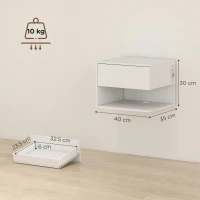 HOMCOM Set Noptiere Suspendate cu Sertar și Raft, Noptiere Moderne pentru Canapea, 40 x 35 x 30 cm, Alb(m-3)