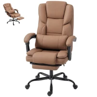 HOMCOM Scaun de Birou Ergonomic Reclinabil 140° cu Suport pentru Picioare și Pernă, Scaun de Birou din Piele Ecologică Rezistentă, Ușor de Curățat, Cotiere Căptușite, Rotativ și Reglabil pe Înălțime, Maro(m-12)