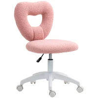 HOMCOM Scaun de Birou Rotativ cu Spătar în Formă de Inimă, Înălțime Reglabilă, Țesătură Teddy, 45x56x78-88 cm, Roz(m-12)