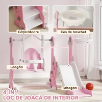 AIYAPLAY Tobogan pentru copii 4 în 1 cu leagăn, scară de cățărare și coș de baschet, 18-48 luni, roz(m-4)