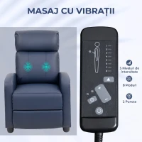 HOMCOM Fotoliu cu Masaj Reclinabil Manual din Piele PU cu Telecomandă, 2 Puncte de Masaj și Suport pentru Picioare, Albastru Închis(m-4)