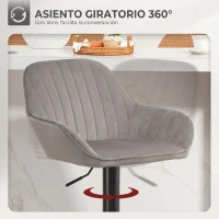 HOMCOM Juego de 2 Taburetes de Bar Giratorios Altura Ajustable 62-83 cm Tapizada en Terciopelo Respaldo y Reposapiés Gris(m-5)