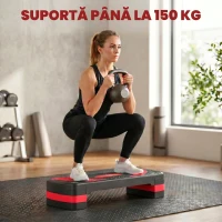 HOMCOM Step aerobic fitness reglabil pe 3 înălțimi, din plastic, 80x31x10/15/20 cm, roșu și negru(m-7)