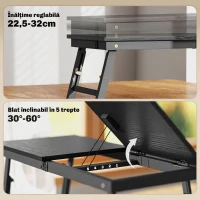 HOMCOM Suport Monitor Inclinabil și Reglabil cu Sertar Lateral, din Lemn, 83,5x33x23,5-34 cm, Negru(m-4)