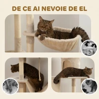 PawHut Ansamblu de Zgâriat pentru Pisici, 206 cm, cu Stâlpi din Sisal, Peșteri și Hamace, Bej(m-7)