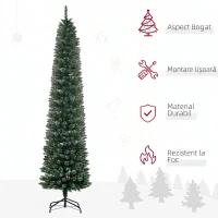 HOMCOM Brad de Crăciun Slim cu 624 Ramuri, Bază Pliabilă, Plastic și Metal, 56x56x225 cm, Verde(m-4)