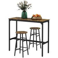 HOMCOM Conjunto Mesa Alta de Cocina con 2 Taburetes Marco de Acero Estilo Industrial Mesa Alta para Comedor Marrón Rústico(m-10)