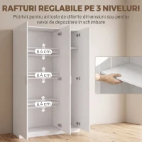 HOMCOM Dulap cu Rafturi Reglabile și Uși cu Închidere Lentă pentru Dormitor, Alb(m-5)