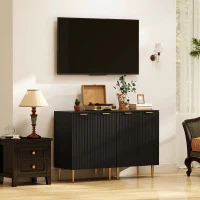 HOMCOM Comodă Modernă cu 2 Uși și Raft Reglabil, Bufet pentru Bucătărie și Living cu Picioare din Metal, Negru(m-8)
