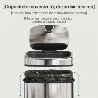HOMCOM Coș de gunoi cu senzor infraroșu 50L, 2 moduri de deschidere, oțel inoxidabil, argintiu(m-7)