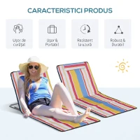 Outsunny Set 2 Șezlonguri de Plajă Rabatabile cu Spătar Reglabil și Tetieră, 53x124x35-45 cm, Multicolor(m-7)