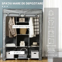 HOMCOM Dulap Economisire Spațiu cu Bază Înalțată, 8 Rafturi și 2 Bare, din Material Netesut și Oțel, Gri Deschis(m-4)