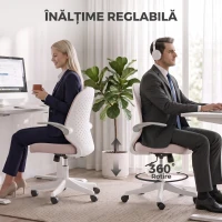 HOMCOM Scaun de Birou Ergonomic cu Brațe Rabatabile și Înălțime Reglabilă, Mesh Respirabil,  60,5x54x99 cm, Roz(m-7)