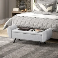 HOMCOM Bancă pentru Depozitare la Capătul Patului cu Brațe, Tapițerie din Material Textil, Picioare din Lemn și Capacitate de 53,8L, 132x42x50 cm, Gri(m-2)