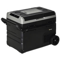 Outsunny Nevera Portátil Eléctrica 60L 12/24/240V Refrigerador de Coche con Compresor Pantalla LED Táctil Modos ECO y MAX hasta -20℃ Asa Retráctil Ruedas para Viajes Camping(m-9)