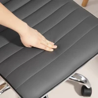 HOMCOM Armless Task Desk Chair, Swivel Office Chair with Faux Leather, Adjustable Seat Height, Chrome Base, Wheels for Home, Dark Grey(m-8)