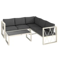 Outsunny Set Mobilier de Grădină cu Fotoliu Rabatabil, 2 Canapele cu Perne și Măsuță, Gri(m-1)