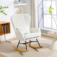 HOMCOM Fauteuil à bascule, rocking chair avec coussin, assise rembourré, dossier haut, 67 x 88 x 104 cm, blanc(m-2)